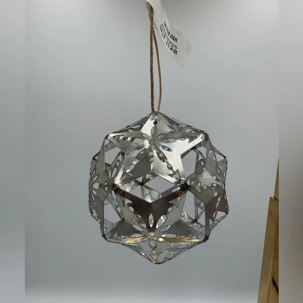 NWT *Set of 12* West Elm Galvanized Metal Geometric Ball Ornament